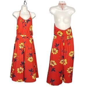 Bobbie Brooks Women's Floral Jumpsuit Romper Red Jumpsuit Size S